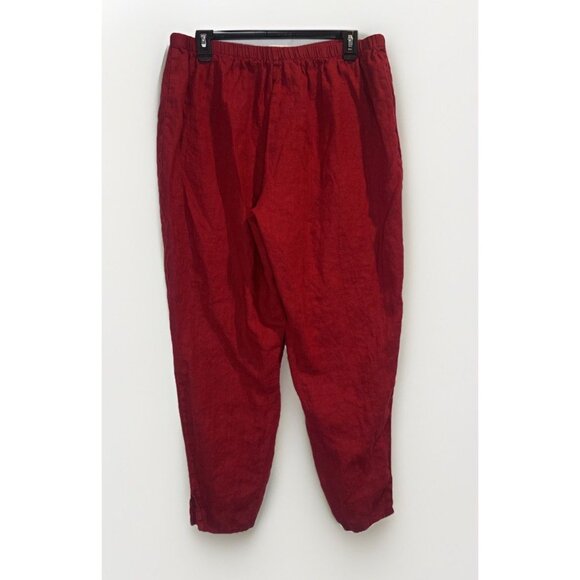 FLAX Women’s Red Linen Lagenlook Elastic Waist High Rise Pull On Pants Sz L - Picture 4 of 11